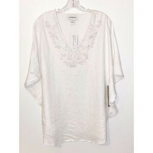Peck & Peck White Linen Tunic caftan Top Small